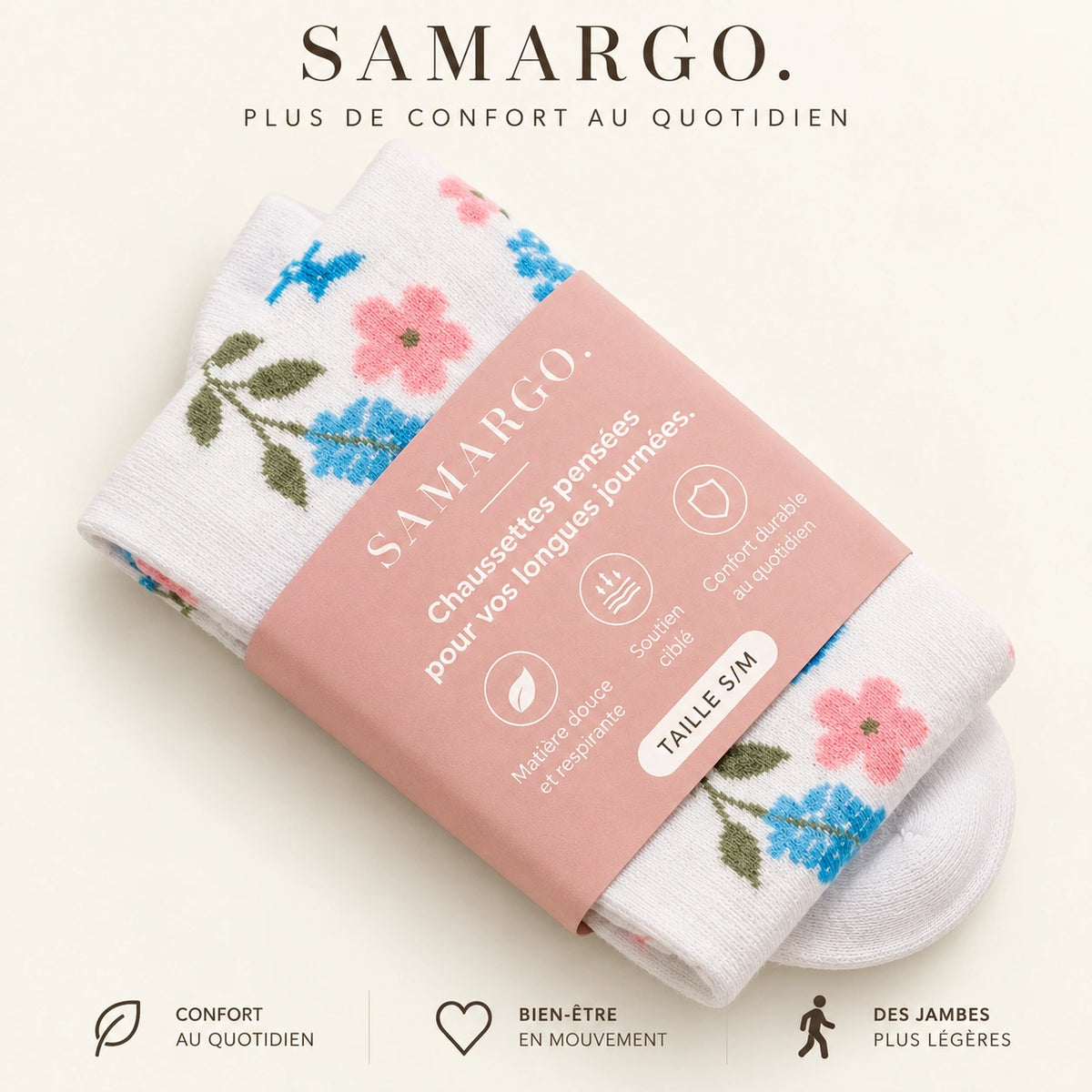 Chaussettes de compression - Fleurs Blanches