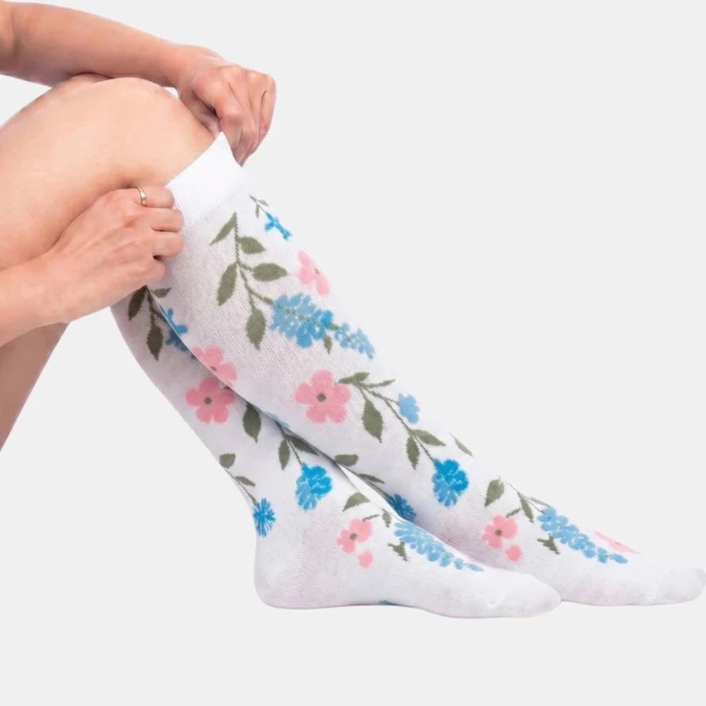 Chaussettes de compression - Fleurs Blanches