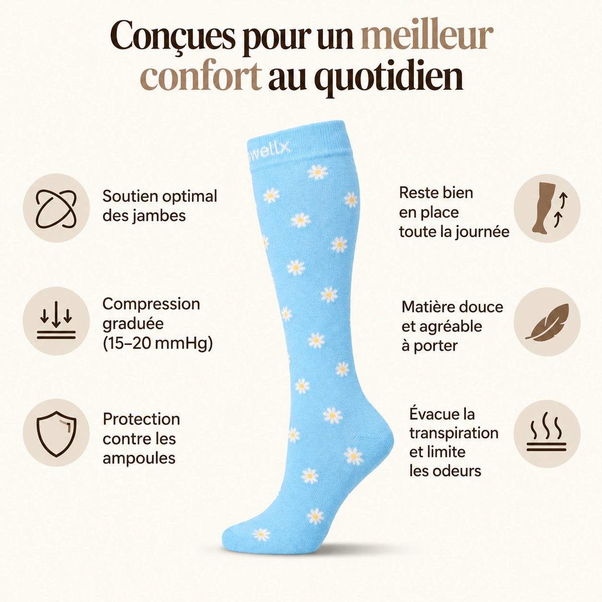 Chaussettes de compression - Marguerites Bleues