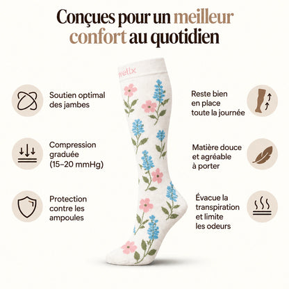 Chaussettes de compression - Fleurs Blanches