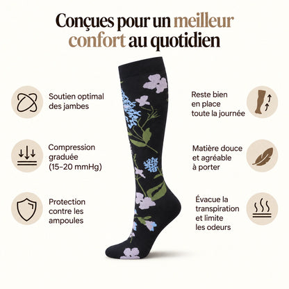 Chaussettes de compression - Fleurs Noires