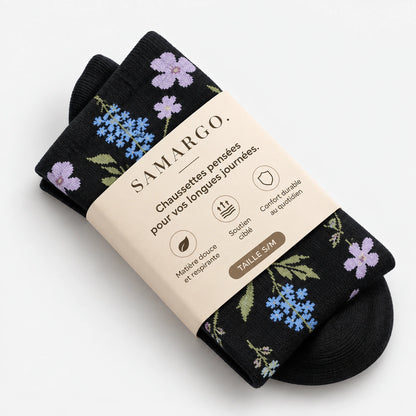 Chaussettes de compression - Fleurs Noires