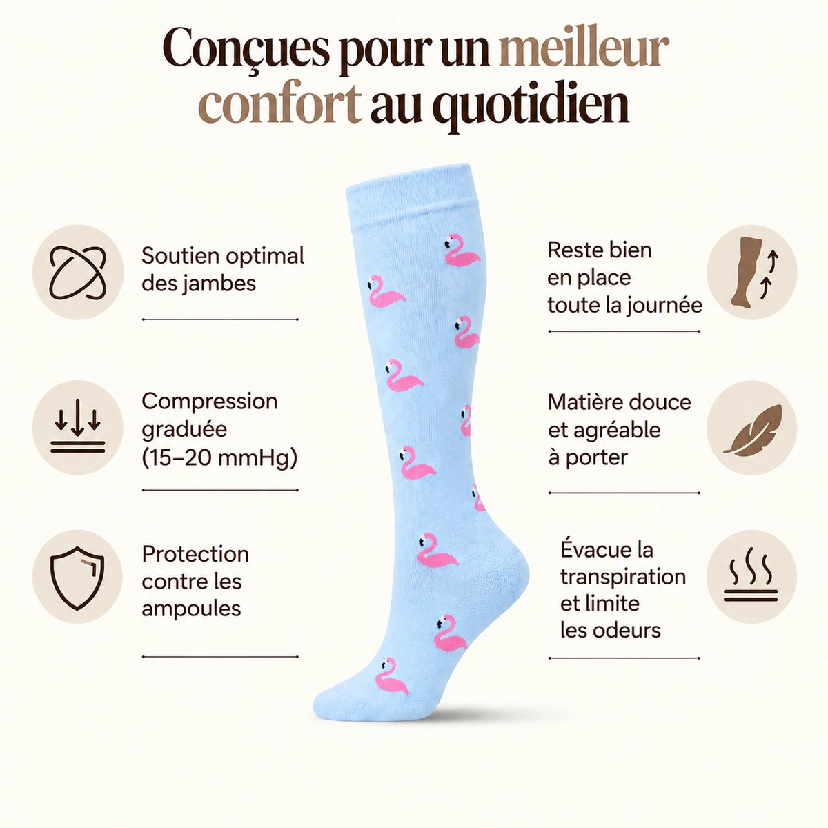 Chaussettes de compression - Flamand Rose